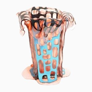 Sagarana Vase in Pink and Turquoise Leather by Fernando & Humberto Campana for Corsi Design Factory