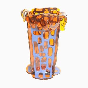 Sagarana Vase in Orange and Blue Leather by Fernando & Humberto Campana for Corsi Design Factory