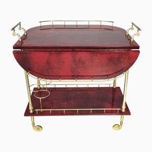 Mid-Century Serving Cart in Red Goat Leather from Aldo Tura, 1960s
