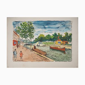 Elisée Maclet, Canal de L’Ourcq à La Sortie de Paris, Watercolor, Early 20th Century