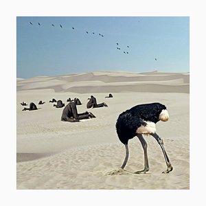 Mr Strange, Politics of the Ostrich, 2019, Fotomanipulación impresa en lienzo