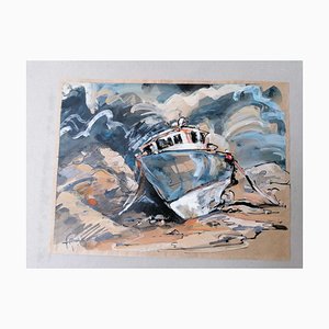 Antoine Faure, Trawler At Rest, 2021, Gouache and Indian Ink on Paper