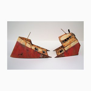 Lionel Tran, Epave 2 Morceaux Rouge, 2020, Escultura de acero