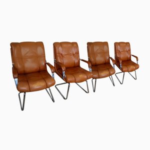 Vintage Tubular Armchairs in Leather, Set of 4