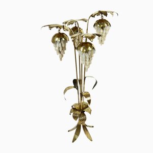 Italian Floral Floor Lamp in Brass with Alabaster Grapes, 1950s