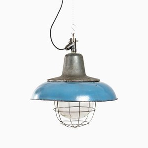 Polish Industrial Pendant Lamp in Enameled Steel and Cast Iron, 1950