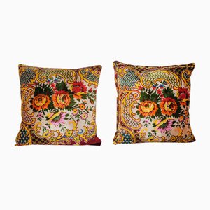 Vintage Bohemian Floral Velvet Matching Pillow Cases, Set of 2