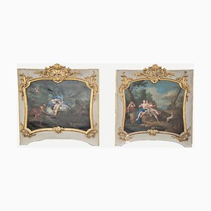 Pinturas Trumeaux, finales del siglo XVIII o principios del XIX, década de 1800, pintura, madera y pan de oro. Juego de 2