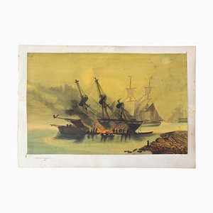 Artista francés, escena de barco, siglo XIX, pintura sobre papel