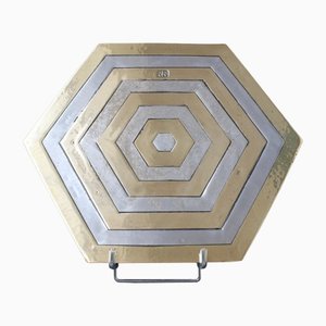 Aluminium and Brass Hexagonal Decorative Tray by David Marshall, 1980s