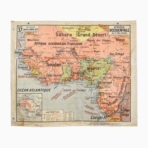 Mapa de pared de Túnez y África Occidental vintage de Vidal Lablache, años 60