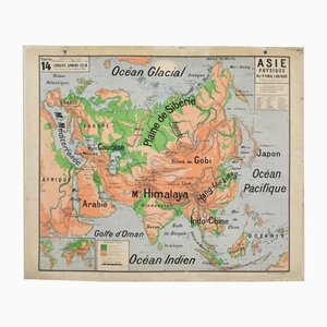 Vintage French Wall Map of Asia by Vidal Lablache, 1960s