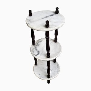 Small Italian 3-Tier Etagere Side Table in Carrara Marble and Wood, 1960s