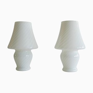 Italienische Weiße Tischlampen aus Murano Glas von Venini, 1960er, 2er Set