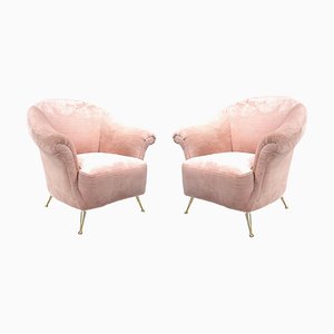 Fauteuils Mid-Century en Fausse Fourrure Rose, Italie, 1950s, Set de 2