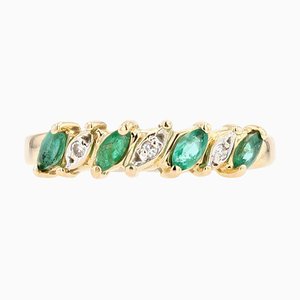 Französischer Moderner Smaragd Diamant 18 Karat Gelbgold Ring