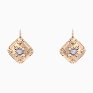 Aretes franceses de oro rosa de 18 kt con perla, siglo XIX. Juego de 2