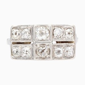 Französischer Rechteckiger Diamantring aus 18 Karat Weißgold und Platin, 1920er