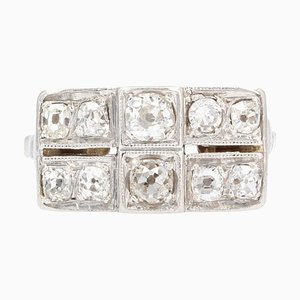 French Diamond 18 Karat White Gold Platinum Rectangular Ring, 1920s