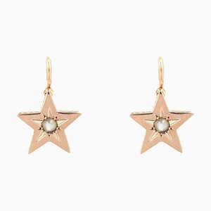 19th Century French Pearl 18 Karat Rose Gold Lever-Back Star Earrings, Set of 2
