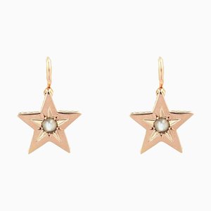 Aretes franceses en forma de estrella de oro rosa de 18 kt, siglo XIX