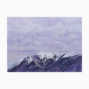 Olivier Furter, Montagna rossa, 2021, Olio su carta, Incorniciato