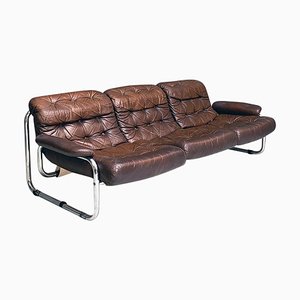 Modern Swedish Brown Steel Leather Sofa by Johann Bertil Häggström for Ikea, 1970s