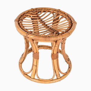 Tabouret Rond Mid-Century en Rotin et Bambou, Italie, 1960s