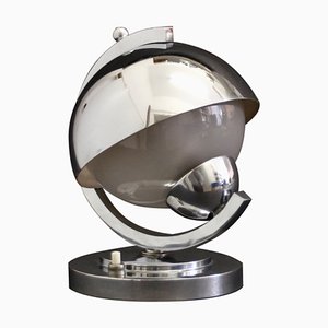 Vintage French Chrome and Glass Table Lamp in the Style of Jacques Adnet, 1930s