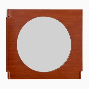 Wall Container Compartment with Wooden Structure and Circular Mirror attributed to Ico & Luisa Parisi, 1950s