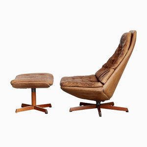 MS-68 Swivel Lounge Chair and Ottoman by Madsen & Schübel, 1970s, Set of 2