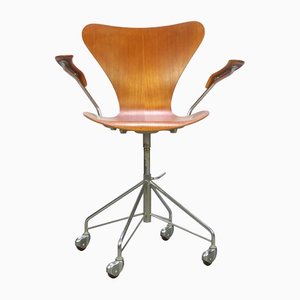 Early 3217 Swivel Desk Chair in Teak by Arne Jacobsen for Fritz Hansen, 1963