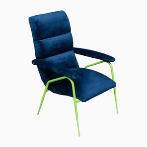 Vintage Lounge Chair in Metal and Blue Velvet, 1960s