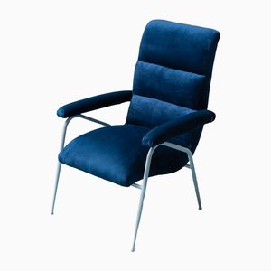 Vintage Lounge Chair in Metal and Blue Velvet, 1960s