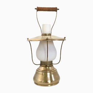 Vintage Italian Lantern Table Lamp in Brass and Glass, 1950s