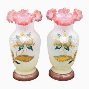 Vases Peints en Verre Opalin, France, Set de 2