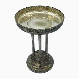 Antique Silver-Plated Metal Centerpiece with Glass Bowl