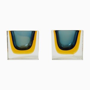 Cuencos pequeños de cristal de Murano facetado de Flavio Poli para Seguso, años 60. Juego de 2