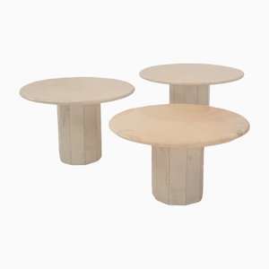 Italian Carrera Marble Side Tables, 1980s, Set of 3