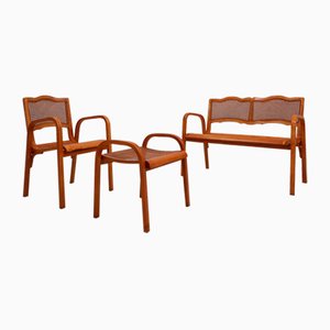 Mid-Century Vienna Straw Bench and Armchair, 1940s, Set of 3