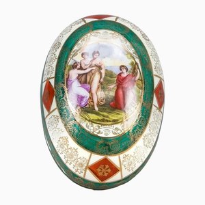 Boîte Bohême Antique en Porcelaine avec Couvercle