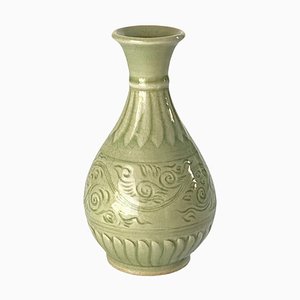 Jarrón Celadon de cerámica verde de mediados del siglo XX, China
