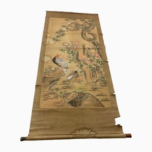 Pintura de pájaros y naturaleza sobre papel pergamino, China, siglo XIX