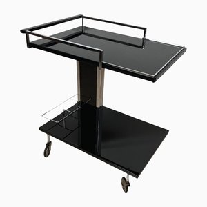 Vintage Serving Trolley or Bar Cart in Black Lacquer & Chrome, Germany, 1975