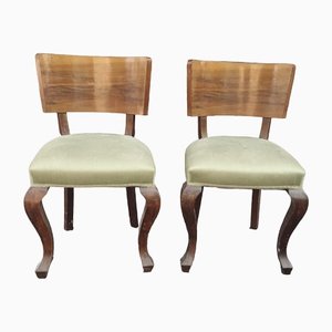 Wood and Green Fabric Amchairs, 1940, Set of 2