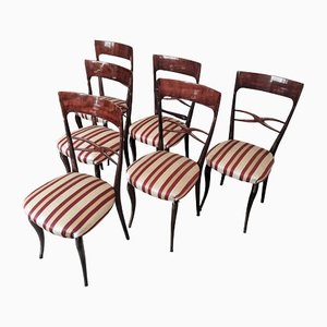 Chairs in Wood and Cream & Burgundy Fabric, 1960s, Set of 6