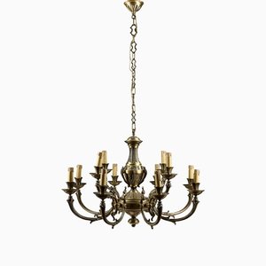 Large Brass Chandelier with 12 Lights, 1960s