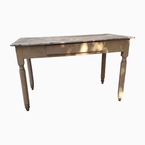 Table Painted in Light Beige with Drawer, Early 1900s