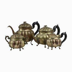 English Style Tea Service in Silver, Copper, Brass & Ebony, Set of 4