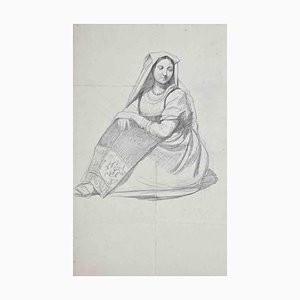 Raymond Balze, donna, disegno a matita originale, metà del XIX secolo